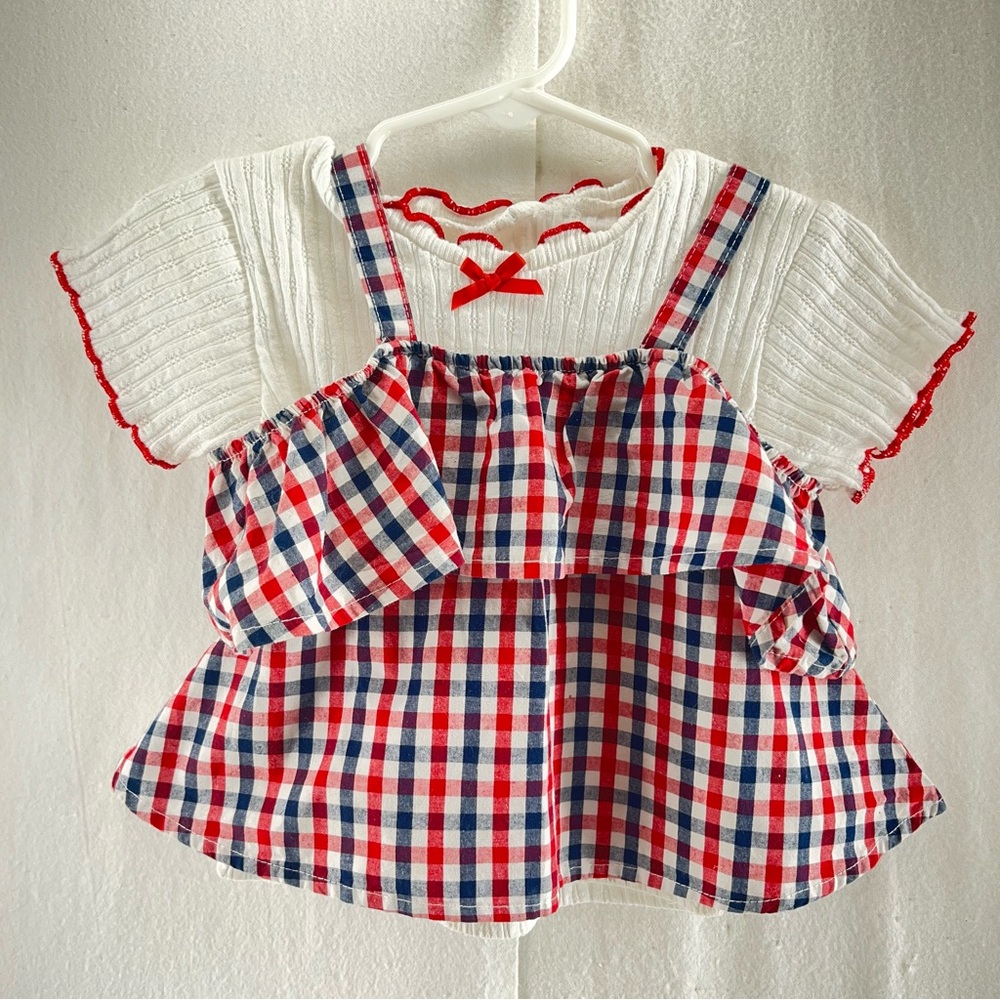 Red, White and Blue Plaid Dress with White Top.